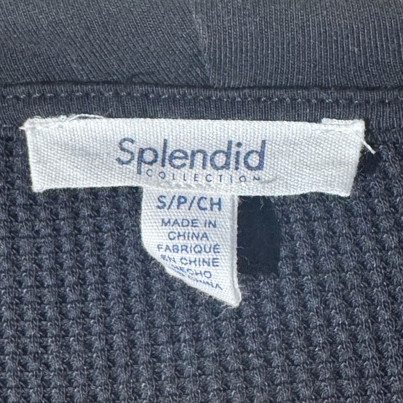 Splendid Collection Faded Black Waffle Knit Hooded Cardigan | Size Small - Picture 3 of 6